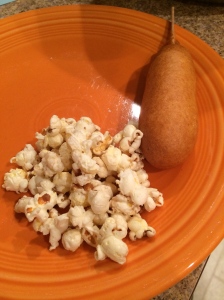 Corn dog and popcorn
